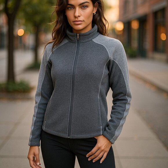 VINTAGE KUHL Fleece Jacket S Alpaca Wool Full Zip Scuba Ski Blue Gray Thumbholes - Picture 1 of 15